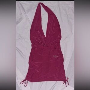 Apple Bottoms VTG Halter Neck Rouched Side Bling Logo Micro Mini Dress One Size